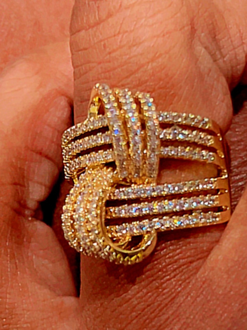 Gold Crystal Multi-Row Statement Ring - Women Jewelry sz8